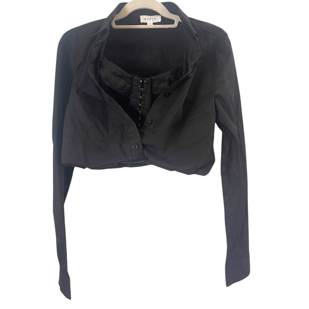 Mable Black Cropped Button Down Shirt with‎ Integrated Bustier Top M